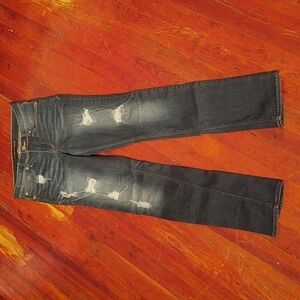 Express Jeans Cropped Skinny Mid Rise Distressed Jeans Sz 2